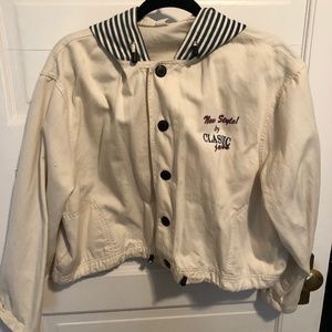 Crop Jacket with Stripped Hood